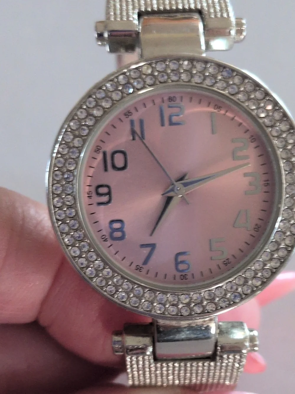 Silver Crystal Bezel Pink Dial Women's Fashion Watch